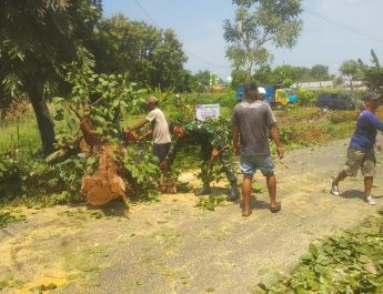 Babinsa Koramil 0812/12 Modo Bersama Warga Gotong Royong Bersihkan Ruas Jalan Dradah–Sukorame di Desa Yungyang