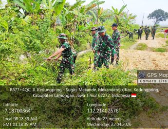 Hijaukan Desa, Koramil 0812/12 Kedungpring Gelar Aksi Tanam Pohon di Mekanderejo