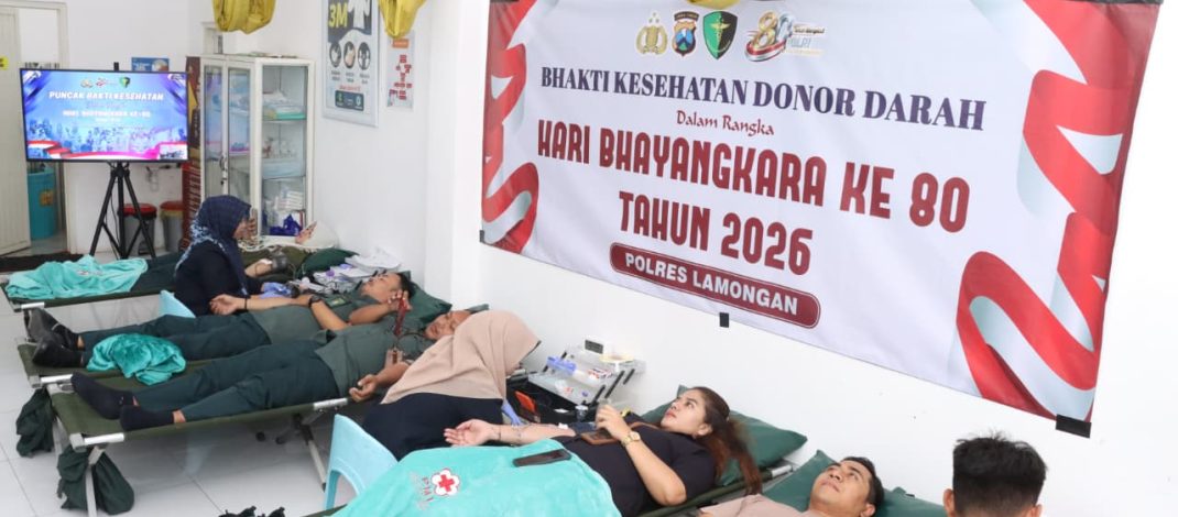 Bakti Kesehatan Donor Darah Hari Bhayangkara ke-80 Tahun 2026, Polres Lamongan Himpun 84 Kantong Darah