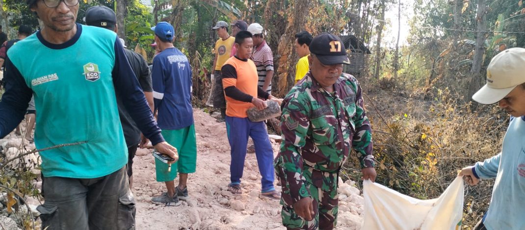 Tingkatkan Kesejahteraan Petani, Babinsa Koramil 0812/17 Paciran Bahu-Membahu Padatkan Jalan Usaha Tani