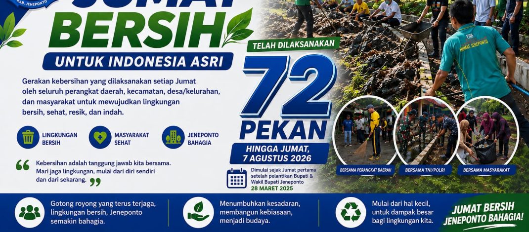 Jaga Kebersihan 72 Pekan, Jumat Bersih Jadi Gerakan Kerja Nyata Wujudkan Jeneponto Bahagia